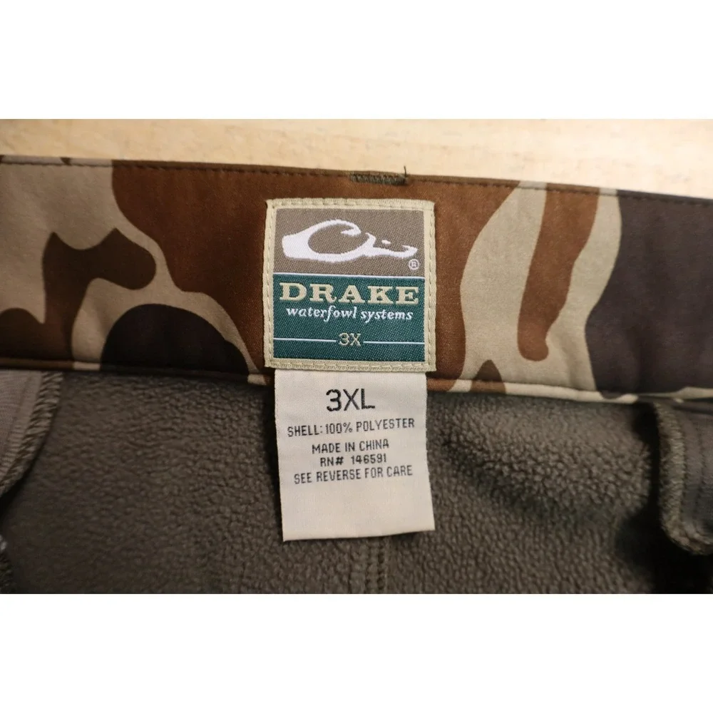 Mens Drake Waterfowl Old School Camo Pants Size 3XL Brown Green